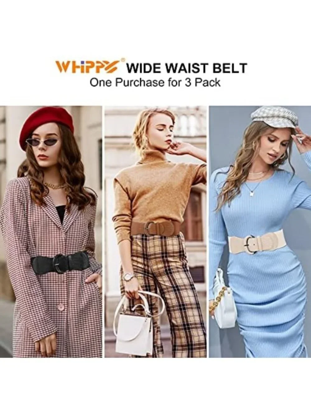 Vintage Stretchy Wide Elastic Waist Belts for Women - 3 Pack & 4 Pack Options